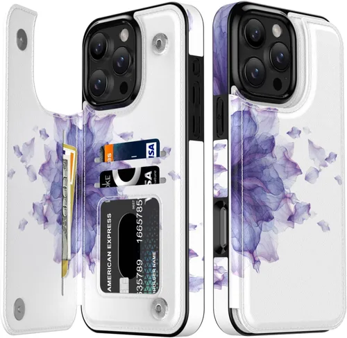 Vista 170 de LETO para iPhone 15 Pro Funda tipo cartera - Tapa tipo folio con patada - Diseños de moda - Tarjetero - Funda protectora para mujeres y niñas - 6.1