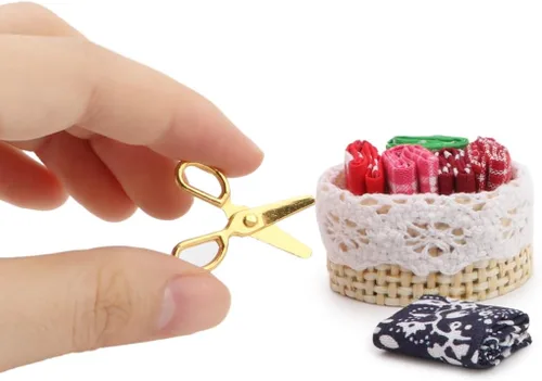 Vista 9 de Accesorios para casa de muñecas, kit de herramientas de costura en miniatura, accesorios para sala de coser, cesta de costura, modelo de simulación
