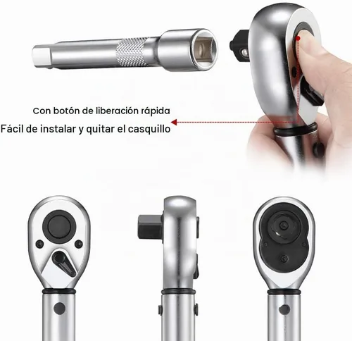 Vista 5 de BULLTOOLS Llave dinamométrica de 1/4 pulgadas de dirección dual con clic (20-200 pulgadas.libras / 2.26-22.6Nm) Llave dinamométrica de alta