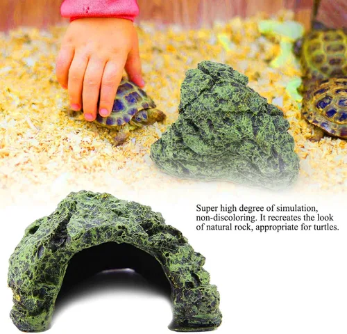 Vista 3 de TOPINCN Cueva para ocultar peces, plataforma para tomar el sol, escondite de cueva, tanque de reptiles, decoración de resinas, cueva de roca