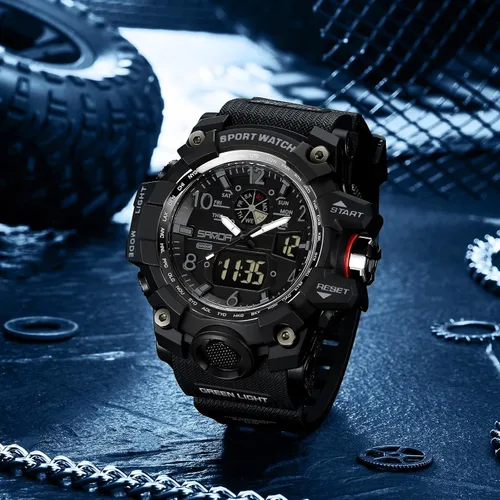Vista 6 de Reloj militar para hombre, de doble pantalla, impermeable, deportivo, digital, muñeca grande, con alarma