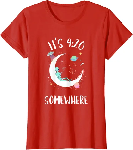 Vista 47 de Funny Weed Joint Smoking Moon Alien It's 4:20 Somewhere Camiseta, Negro, S