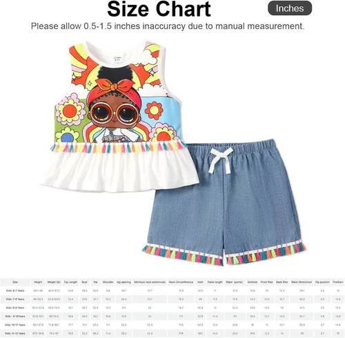 Vista 7 de L.O.L. Surprise! Girls Clothes Set Doll Print Sleeveless Tank Top and Shorts Kids Girl Clothes