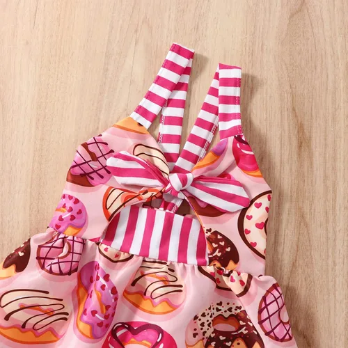 Vista 4 de Falda de verano para niñas pequeñas, estampado de dinosaurio, helado, sin mangas, correa sin espalda, vestido 1-6T