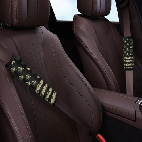 Vista 3 de LedBack Fundas para cinturón de seguridad de coche con diseño de bandera americana y camuflaje, paquete de 2, almohadilla universal para cinturón