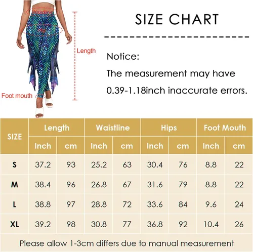 Vista 6 de Leggings de sirena para mujer, pantalones con estampado de escamas de pescado, cintura alta, leggings de yoga con aletas para fiesta de Halloween