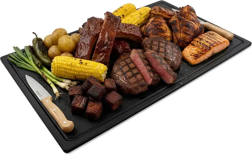 Vista 7 de Thirteen Chefs Tabla de cortar de plástico con ranura para jugos, tabla de cortar pequeña para carne, parrilla, barbacoa, ahumar, frutas y más - 18