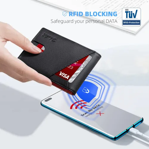 Vista 71 de Zitahli - Billeteras delgadas RFID para hombres, billetera de cuero flexible con clip de dinero, cartera minimalista con bolsillo frontal