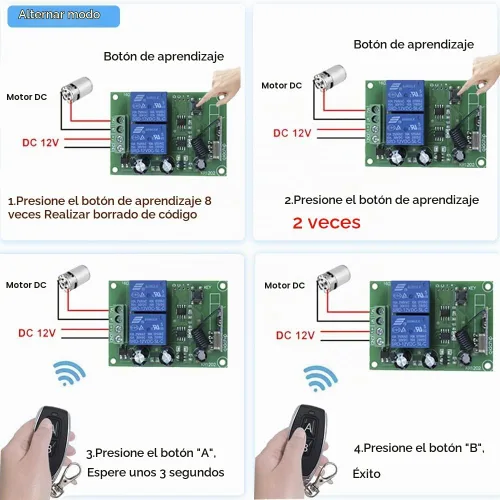Vista 6 de QIACHIP DC 5V 6V 12V 24V 36V 48V 60V Motor Eléctrico Avance y Reversa Control Remoto Inalámbrico RF Módulo de Relé Interruptor, Receptor 433Mhz