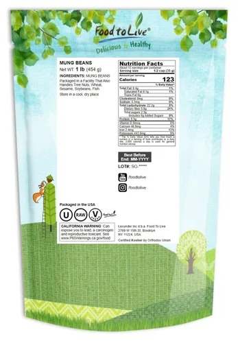 Vista 2 de Food to Live - Frijoles mungos secos (Kosher, Granel)