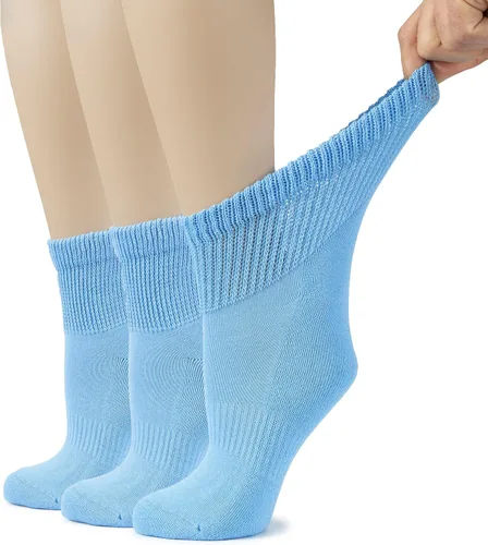 Vista 17 de Hugh Ugoli Calcetines tobilleros de algodón para mujer para diabéticos, anchos, sueltos, elásticos, puntera sin costuras, semiacolchado superior sin