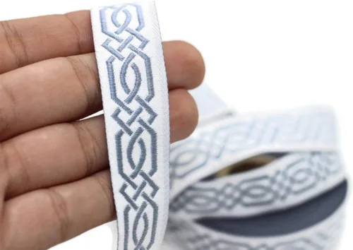 Vista 5 de Carrete de 10.9 yardas 0.79 pulgadas de ancho azul celta Claddagh bordado Jacquard Ribbon 20272