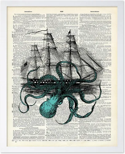 Vista 41 de Poster Master Póster de pulpo para parejas, póster de diccionario, arte Kraken, regalo romántico para él, ella, amantes, decoración náutica