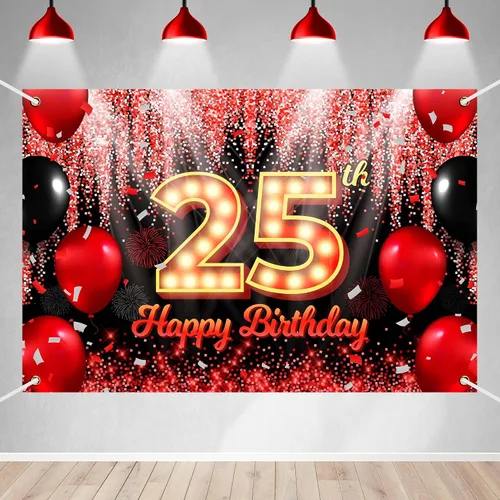 Vista 13 de Telón de Fondo Banner de Feliz 10º Cumpleaños Tema Negro y Rojo con Fondo de Neón Brillante y Moda para Fiesta de Cumpleaños Fotografía Accesorio