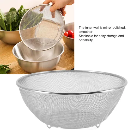 Vista 3 de Colador de pasta, colador de arroz de acero inoxidable 304 para uso doméstico con 0.079 in, para lavar verduras, frutas y arroz y para escurrir