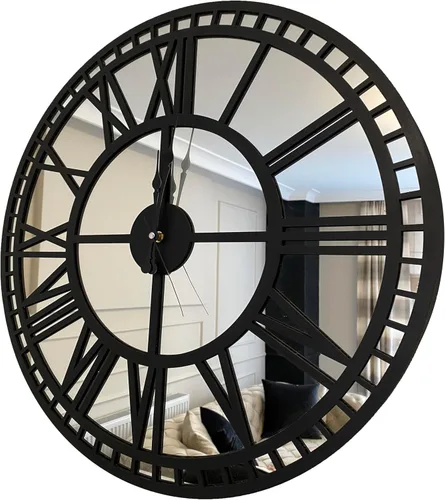 Vista 2 de Reloj de pared dorado con espejo grande, reloj de pared con espejo de plata real, relojes modernos para pared, reloj grande silencioso sin tictac