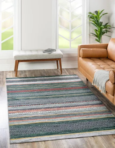 Vista 13 de Unique Loom Yara Collection - Alfombra Axel (7' 10" cuadrada, verde/marfil)
