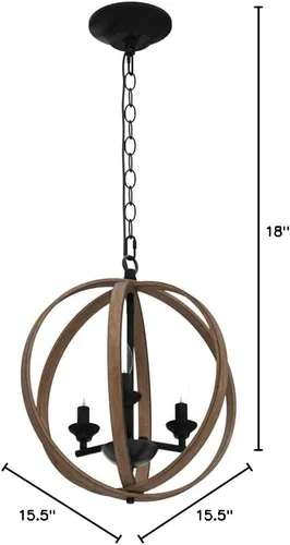 Vista 10 de LOG BARN Candelabros de granja, globo de madera sintética para colgar 3 lámparas para comedor y sala de estar, dormitorio, vestíbulo y entrada