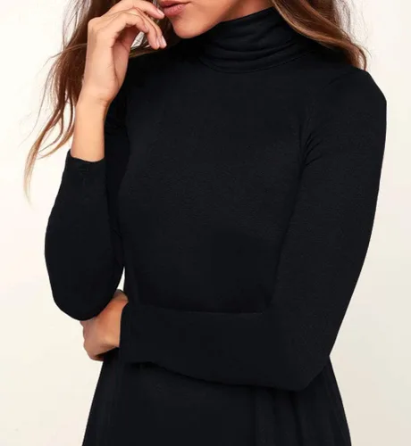 Vista 3 de Vestidos tipo camiseta de manga larga con cuello alto para mujer