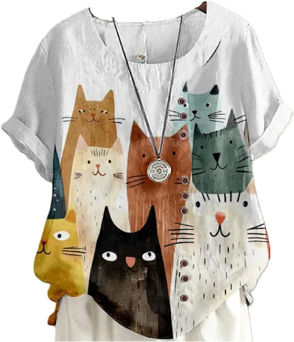 Vista 37 de domirica Flower Bird Printed Loose Boho Shirts Women Plus Size Summer Crew Neck Short Sleeve Blouses Colorido