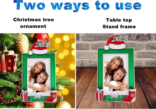 Vista 3 de FKOG 2025 Adornos de Árbol de Navidad con Marco de Fotos, Adornos Colgantes de Árbol de Navidad para Familia, Personas Mayores, Deportes, Escuela