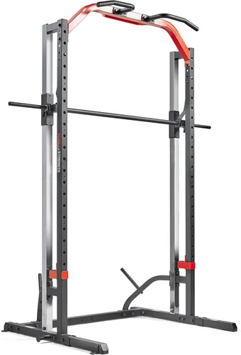 Vista 2 de Sunny Health & Fitness - Estante de potencia prémium para máquina de sentadillas, alta capacidad de carga, altura ajustable, barra de dominadas
