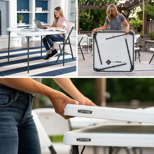 Vista 8 de LIFETIME 80783 Mesa Plegable Cuadrada de Grado Comercial de 37 Pulgadas para Cartas, Granito Blanco