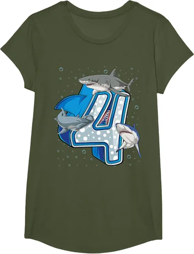Vista 34 de Camiseta de 4.º cumpleaños para niños de 4 años con diseño de tiburón oceánico Negro