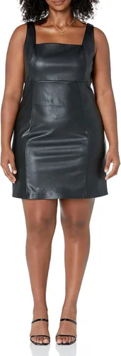 Vista 4 de The Drop Hank - Mini vestido de piel vegana con cuello cuadrado para mujer