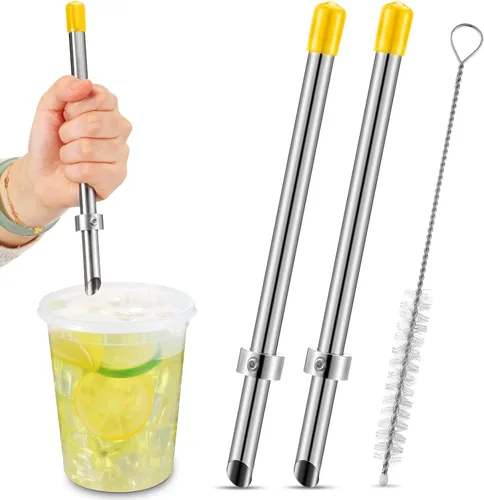 Vista 10 de Lasnten Paquete de 2 perforadores de paja para tapas de plástico, vasos de limonada, herramientas de perforación de acero inoxidable para bebidas