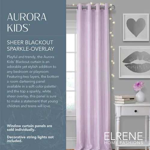 Vista 2 de Elrene Home Fashions Aurora - Cortina opaca transparente para niños, (lavanda), (52 x 63)