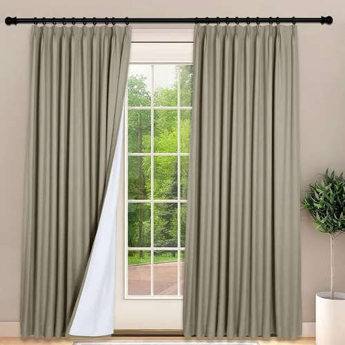 Vista 13 de Frelement Cortinas 100% opacas con forro térmico, cortinas de lino para decoración de Navidad, cortinas plisadas con aislamiento térmico