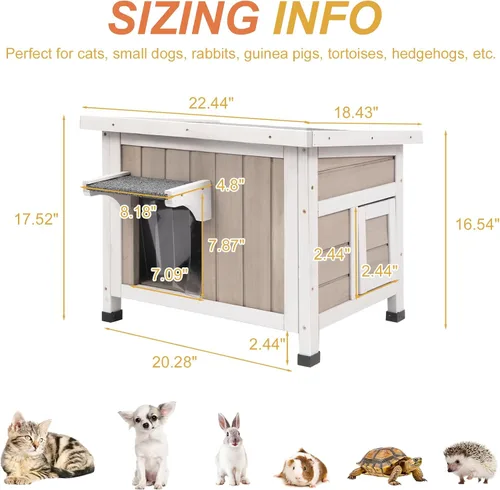 Vista 2 de Casa aislada para gatos al aire libre, aislada en invierno y termostática, casa para gatos al aire libre, madera maciza resistente a la intemperie