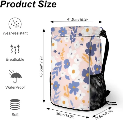 Vista 2 de Floral Backdrop Flowers Drawstring Backpack Drawstring Bags Drawstring Sport Bag Sports Gym Bag with Pockets for Women Men