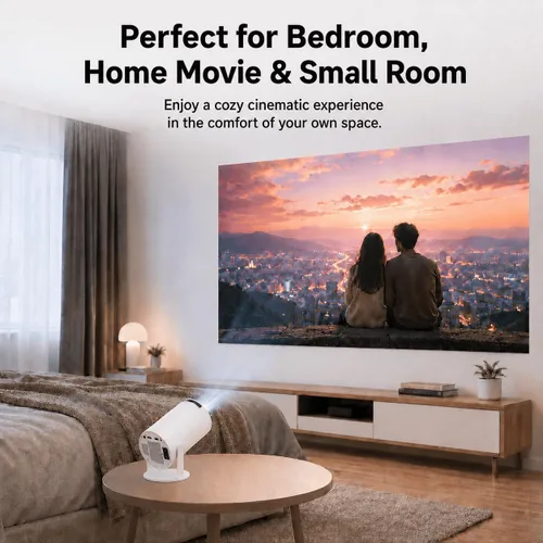 Vista 7 de Mini proyector HY300 Pro, proyector portátil Android 13 con WiFi y Bluetooth, compatible con video 4K, Keystone automático, rotación de 180°