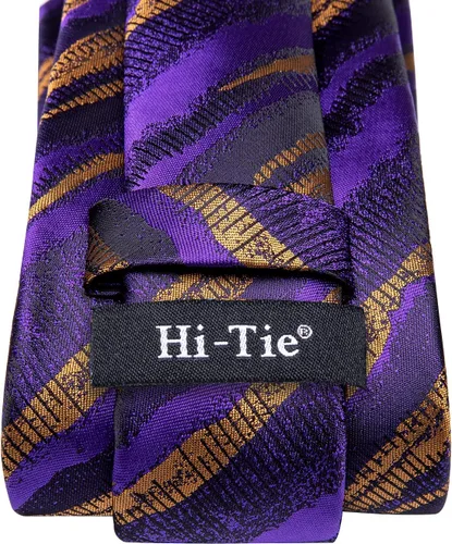 Vista 291 de Hi-Tie Corbatas de seda para hombre, diseño de cachemira a rayas, con bolsillo, gemelos cuadrados, conjunto formal de negocios