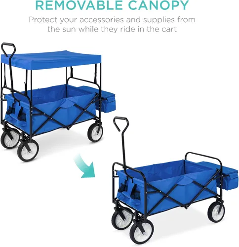 Vista 3 de Best Choice Products Vagón Utilitario Plegable Colapsible para Exteriores con Toldo, Carrito de Jardín para Playa, Pícnic, Campamento, Fiestas