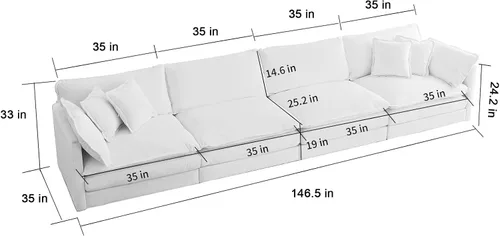 Vista 67 de Sofá seccional modular verde de 111.5", sofás seccionales grandes de 3 plazas para sala de estar, sofá nube oversized de tela chenille con otomana