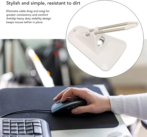 Vista 5 de Mouse Bungee, universal y elegante, simple, a prueba de óxido, soporte de cable de mouse portátil, color negro para deportes electrónicos (blanco)