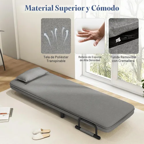 Vista 9 de GIANTEX - Sofá cama convertible 3 en 1 con respaldo ajustable de 5 posiciones, ruedas, 2 patas, tumbona reclinable con almohada, sillones