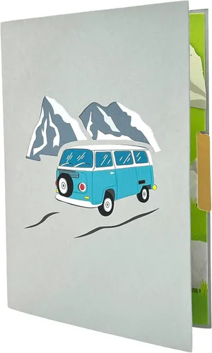 Vista 5 de Tarjeta de felicitación Pop Up Camper Van – Aventura al aire libre, amante de la naturaleza, día del padre, regalo para papá, viaje por carretera