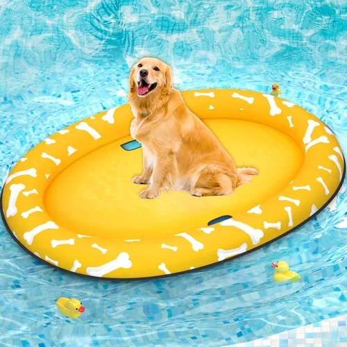 Vista 9 de Pet Soft Balsa flotante para perros – Flotador inflable de natación para perros para el verano (hueso azul)