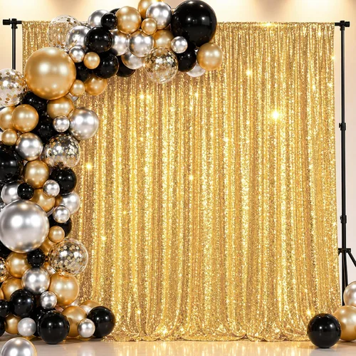 Vista 35 de Juya Delight 2 x 8 pies x 2 piezas, cortina de fondo de fotografía de lentejuelas doradas para fiesta, banquete, festival, boda, aniversario