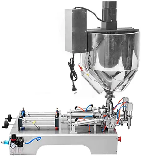 Vista 3 de Hanchen Máquina de llenado de líquidos y pasta con calentador y agitador Boquilla doble Llenadora de pistón neumático de 1.7-16.9 fl oz Dispensador