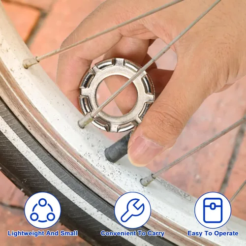 Vista 5 de Herramienta de llave de radios de bicicleta, herramienta de borde de radios 6 en 1 de acero endurecido para ajustar y reparar la tensión de la rueda