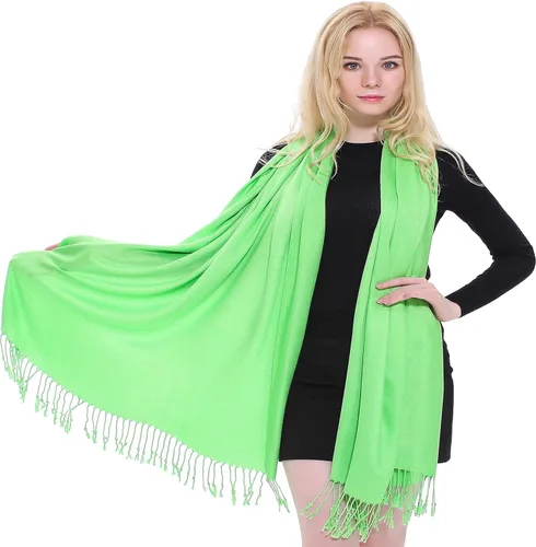 Vista 30 de CJ Apparel Solid Color Tassels Design Nepalese Shawl Seconds Scarf Wrap Stole Throw Head Wrap Pashmina Hand Made in Nepal Amarillo ámbar