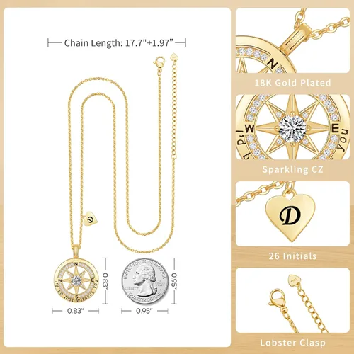 Vista 4 de Peeshow Letter Necklace for Women 18k Gold Compass Initial Necklaces for Her Gift for Wife Jewelry on Anniversary Birthday Gifts for Wife form