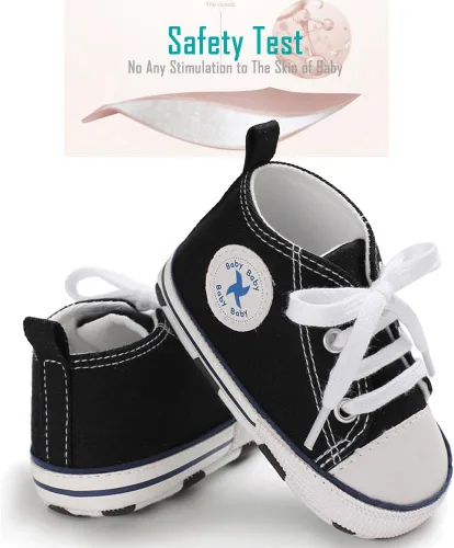 Vista 3 de Zapatos de lona para bebés recién nacidos, suela suave, para los primeros pasos, zapatos planos para niños pequeños, zapatos de mezclilla unisex