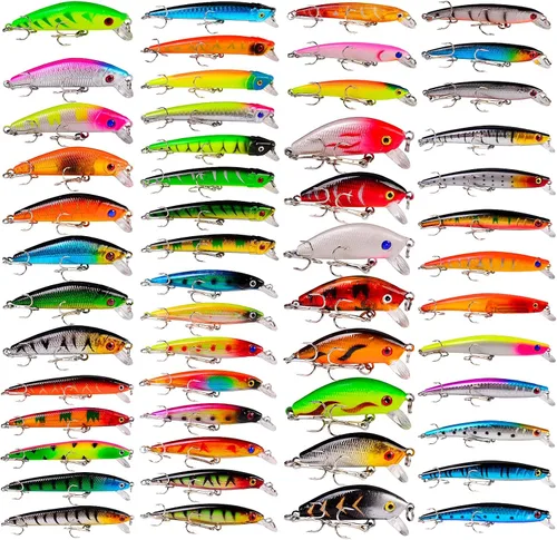 Vista 8 de Juego de Señuelos de Pesca de Lubina para Agua Salada y Dulce, Incluye Señuelos de Superficie, Señuelos Duros, Minnow, Crankbait, Lápiz VIB