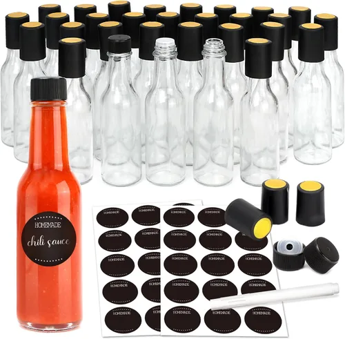 Vista 8 de gmisun - Mini botellas de salsa picante de 3 onzas, paquete de 24 botellas de jengibre con cápsulas retráctiles, mini botella de vino de vidrio